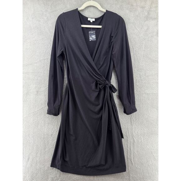 Sundance Dress Womens L Dark Brown Faux Wrap Ballon Long Sleeve Surplice V-Neck - Picture 1 of 15